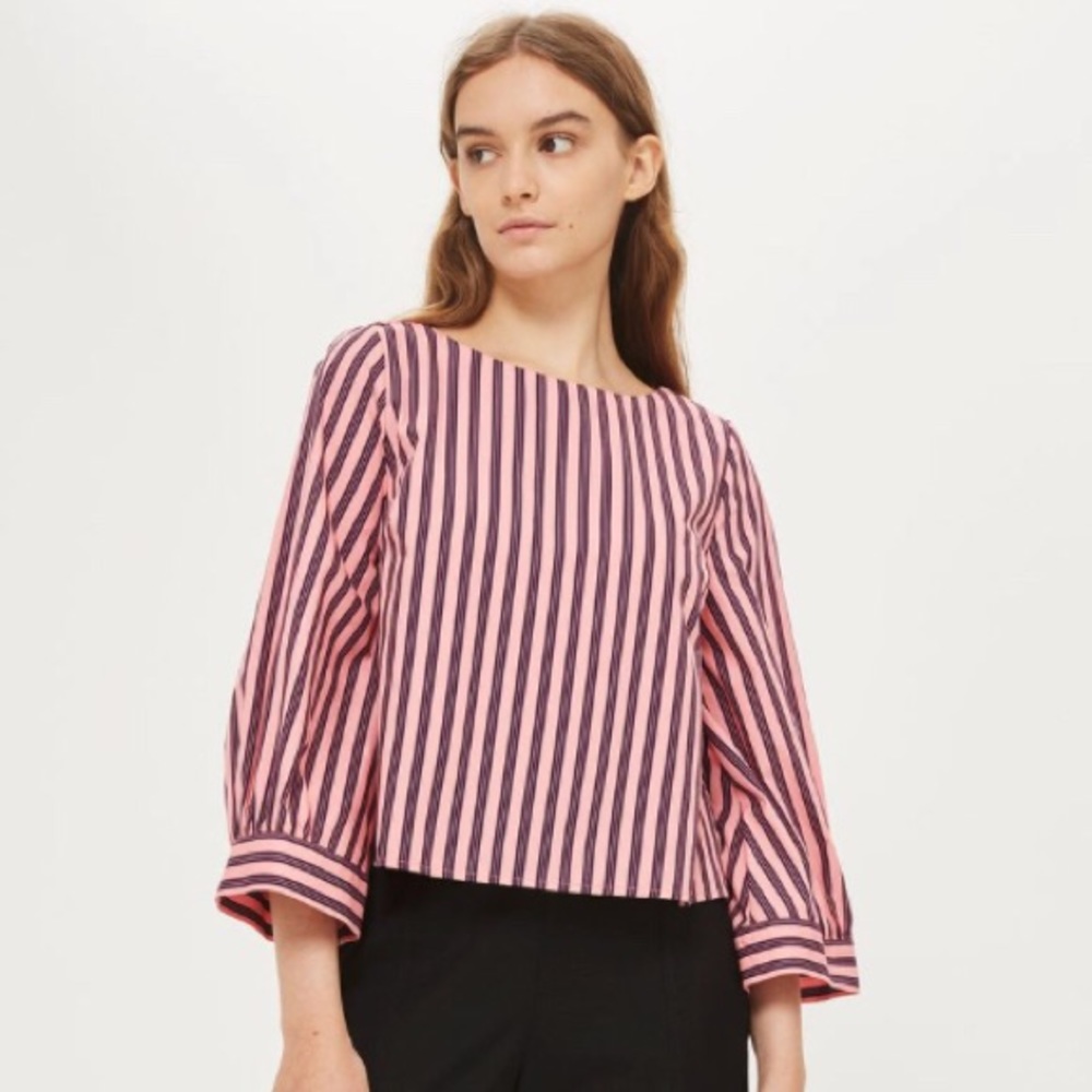 Topshop Wide Sleeve Striped Top